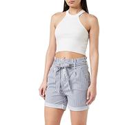 Vero Moda Vmeva HR Paperbag Cot PS Shorts Noos GA Bermudas, Snow White (Stripes:Navy Blazer), XS Femme