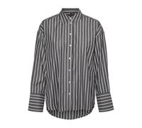 VERO MODA VMFANNI LS WVN GA Wide T-Shirt Ample, Asphalte/Rayures : Rayures Blanches Neige, S