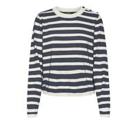 VERO MODA Vmfantastic Ls Pull à col Rond GA Boo Tricot, Bouleau/Rayures : w. Melange W. Navy Blazer Solid, M Femme