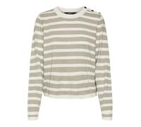 VERO MODA Vmfantastic Ls Pull en Tricot à col Rond et Bouton GA Boo pour Femme, Bouleau/Rayures : W. Melange W. Moonrock Melange, XS