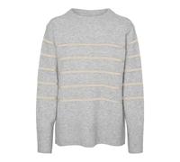 VERO MODA Vmflawless GA Noos Pull à col Rond Tricot, Gris Clair chiné/Rayures : Bouleau, M Femme