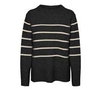 VERO MODA Vmflawless GA Noos Pull à col Rond Tricot, Noir/Rayures : Bouleau, L Femme