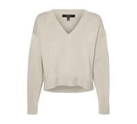 VERO MODA Vmgold Link Ls Pull Court col en V Tricot, Bouleau, M Femme