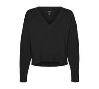 VERO MODA Vmgold Link Ls Pull Court col en V Tricot, Noir, L Femme