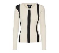 VERO MODA Vmgold New Rib Ls Pull à col Rond Tricot, Bouleau/détail : Noir, L Femme