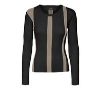 VERO MODA Vmgold New Rib Ls Pull à col Rond Tricot, Noir/détails : mélange de Menthe argentée, S Femme