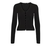 VERO MODA Vmgold Pull à col en V côtelé LS Tricot, Noir, L Femme