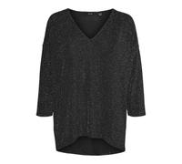 VERO MODA Vmkanva JRS Haut à col en V à Paillettes 3/4 T-Shirt Manches Longues, Noir/détails : Lurex argenté, M Femmes