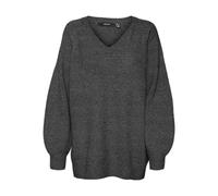 VERO MODA Vmleaf Ls Long V-Neck Pullover Noos Pull col en V, Gris foncé mélangé, L Femme