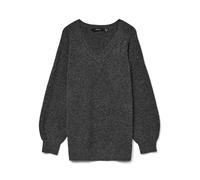 VERO MODA Vmleaf Ls Long V-Neck Pullover Noos Pull col en V, Gris foncé mélangé, L Femme
