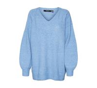 Vero Moda Vmleaf Ls Pull Long col en V pour Femme, Blue Jasper/Detail:w. Melange, S