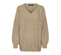VERO MODA Vmleaf Ls Pull Long col en V Tricot, Silver Mink/Detail:w. Melange, M Femme