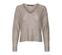 VERO MODA Vmleilani New Ls Pull à col en V Tricot, Griffin/détail : à Paillettes argentées, S Femme