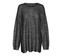 VERO MODA Vmleilani New Ls Pull Long à col Rond Tricot, Noir/détails : Paillettes argentées, L Femme