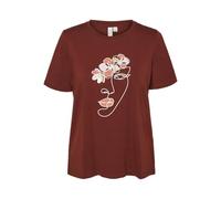 VERO MODA Vmmackenzi S/S O-Neck JRS Btq T-Shirt pour Femme, Brique/imprimé : Visage Rouge et Fleur, M