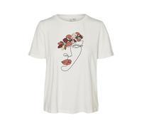 VERO MODA Vmmackenzi S/S O-Neck T-Shirt JRS Btq, Blanc Neige/imprimé : Visage Rouge et Fleur, M Femme