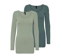 VERO MODA VMMAXI My LS Lot de 2 débardeurs Doux à col en U pour Femme, Vert (1 x Desert Sage/ 1 x Balsam Green), XL