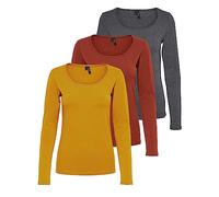 VERO MODA Vmmaxi My Ls Soft Uneck Ga Noos T-shirt à manches longues pour femme, 1 x jaune doré, 1 x henné brûlé, 1 x gris foncé, L