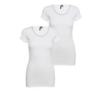 VERO MODA VMMAXI My Soft SS Long U-Neck GA 2 PCK T-Shirt, Blanc Vif/Paquet : Blanc Brillant, XS Femme