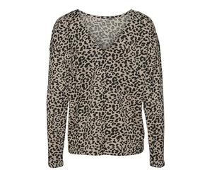 VERO MODA Vmmerve Ls JRS Boo Haut Ample à 2 Voies T-Shirt Manches Longues, Moon Rock/AOP : léopard, XS Femmes