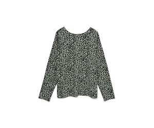 VERO MODA Vmmerve Ls JRS Boo Haut Ample à 2 Voies T-Shirt Manches Longues, Vert Chinois/AOP : léopard, XS Femmes