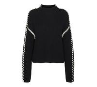 VERO MODA VMNEWCREAM LS Funnelneck Pullover Boo Pull tricoté, Black/Detail:W. Birch, M Femme