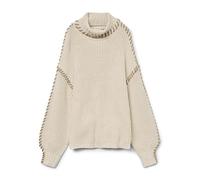 VERO MODA Vmnewcream Ls Pull à col roulé Boo, Bouleau/détail : Silver Mink, S