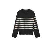 VERO MODA Vmsaba Plain LS GA Noos Pull en Tricot à col Rond pour Femme, Noir/Rayures : Bouleau, M