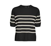 Vero Moda Vmsaba Plain SS Pull à col Rond GA Noos pour Femme, Noir/Rayures : Bouleau, L