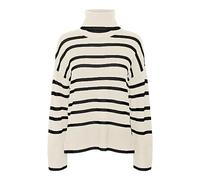 Vero Moda VMSABA Pull en Tricot pour Femme, Bouleau/Rayures : Noir, S