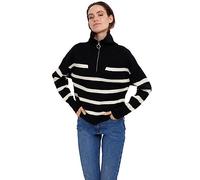 VERO MODA VMSABA Stripe LS Highneck Blouse GA Noos Tricot L/S, Noir/Rayures : Bouleau, XXL Femme
