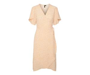 VERO MODA Vmsaki SS Calf Wrap Dress GA Noos Robe, Mock Orange/AOP : Mini Henna Vic, L Femme