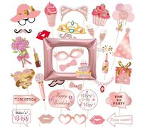 VEROA Lot de 34 accessoires de photomaton gonflable pour fête d'anniversaire, femmes et hommes, or rose, adaptés aux fêtes de fin d'année, cadre gonflable pour photomaton