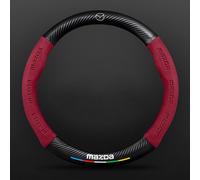 VeroCh Voiture Cuir/Carbone Fibre Caches Volant, pour Mazda 3 5 6 CX-3 CX-30 CX-5 CX-7 CX-8 CX-9 MX-5 Antidérapant Respirant imperméable Résistant l'usure Protection Accessoires,B/Red-Carbon Fiber