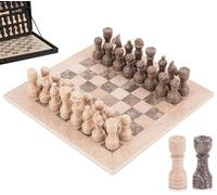 Verona and Oceanic Jeu d'échecs en marbre fait à la main avec boîte de rangement, jeu d'échecs de voyage classique pour adultes avec pièces d'échecs et 2 reines supplémentaires, cadeau élégant et