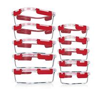 VERONES 10 boîtes hermétiques en verre sans BPA pour la préparation et conservation des repas, empilables, avec couvercles, passent au micro-ondes, au four, au congélateur et au lave-vaisselle, rouge