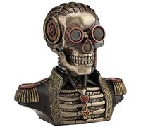Veronese Buste de squelette secrète steampunk de 19 cm de haut avec deux boîtes cachées en résine coulée à froid Finition bronze antique