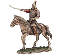 Veronese Deisgn Statue de guerrier Gengis Khan sur dos de cheval en résine coulée à froid Finition bronze 24 cm