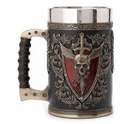 Veronese Design 16,7 cm 0,5 l Épée ailée et Bouclier Crest Crest Crest Bière Stein Verre Acier Inoxydable Finition Bronze Antique Sculpture Cup