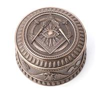 Veronese Design Boîte à bijoux ronde en résine avec œil de Providence maçonnique - Finition bronze - 7,5 cm