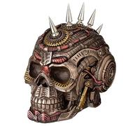 Veronese Design Boîte à bijoux secrète Steampunk en résine avec tête de mort Draugr à pointes chromées Finition bronze 14 cm