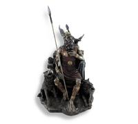 Veronese Design Bronzed Norse God Odin on Throne with Ravens and Wolves Statue