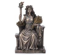 Veronese Design Demeter Statue de la déesse de la récolte Assise sur Un Banc Tenant du blé et Une Torche