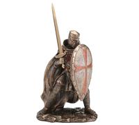 Veronese Design Sculpture en résine coulée à froid avec chevaliers templiers et épée et bouclier - Finition bronze - 18 cm