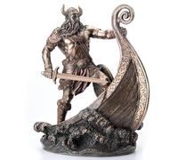 Veronese Design Statue de Guerrier Viking Nordique Debout sur Un Long Navire Finition Bronze Antique 24,1 cm