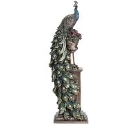 Veronese Design Statue de paon perché sur un vase en résine coulée à froid Finition bronze 34 cm