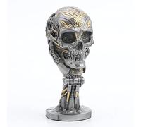 Veronese Design Statue de penseur steampunk en forme de tête de mort mécanique Finition métallique 19,5 cm