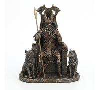 Veronese Design Statue du Dieu Nordique Odin sur Le trône avec Loups Finition Bronze