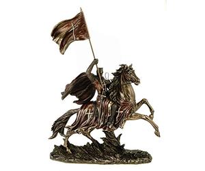 Veronese Figurine du chevalier du Temple sur son cheval, avec drapeau, 38 cm, style médiéval