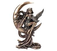 Veronese Figurine elfe avec cygne sur lune bronzée 24,5 cm en pierre artificielle Statue de fée sculptée Fantasy Décoration